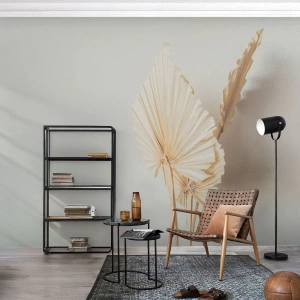 Fototapet Standard Eco - Torkade palmblad på en ljus bakgrund i boho-stil - 100x70cm - När du behöver stillhet - Modern väggdekoration för vardagsrum och sovrum ARTTOR