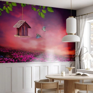 Självhäftande Fototapet Deluxe Sticker - Inbjudan till middag - Landskap, Blommor, Fågelholk - 450x315 cm