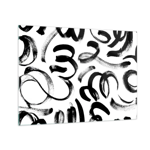 Glastavla - Bild på glas - Svartvita abstrakta penseldrag - 70x50cm - Svart på vitt - Modern väggdekoration för vardagsrum och sovrum ARTTOR