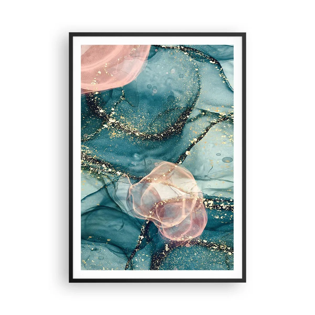 Affisch i svart ram - Sidenblå, tyllrosa - 70x100 cm