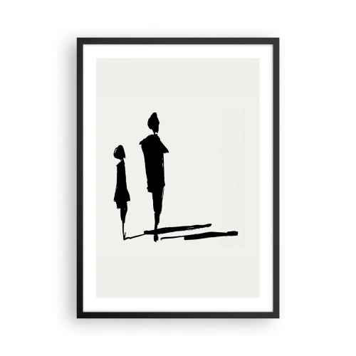 Affisch i svart ram - Silhuetter av två figurer i svart mot en ljus bakgrund - 50x70cm - Säkert tillsammans? - Modern väggdekoration för vardagsrum och sovrum ARTTOR