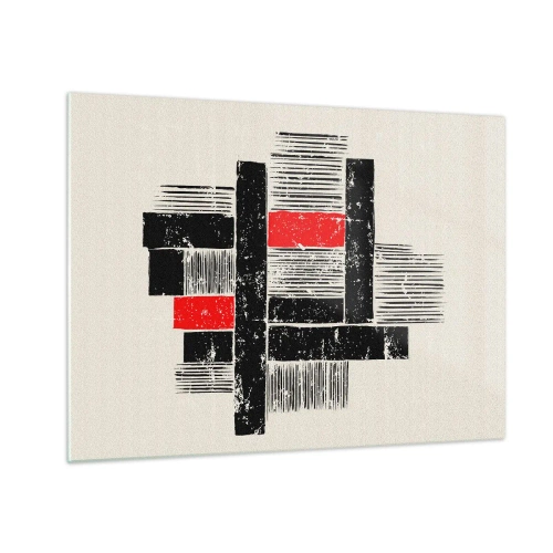 Glastavla - Bild på glas - Abstrakta ränder i svart och rött - 70x50cm - Rött och svart - Modern väggdekoration för vardagsrum och sovrum ARTTOR