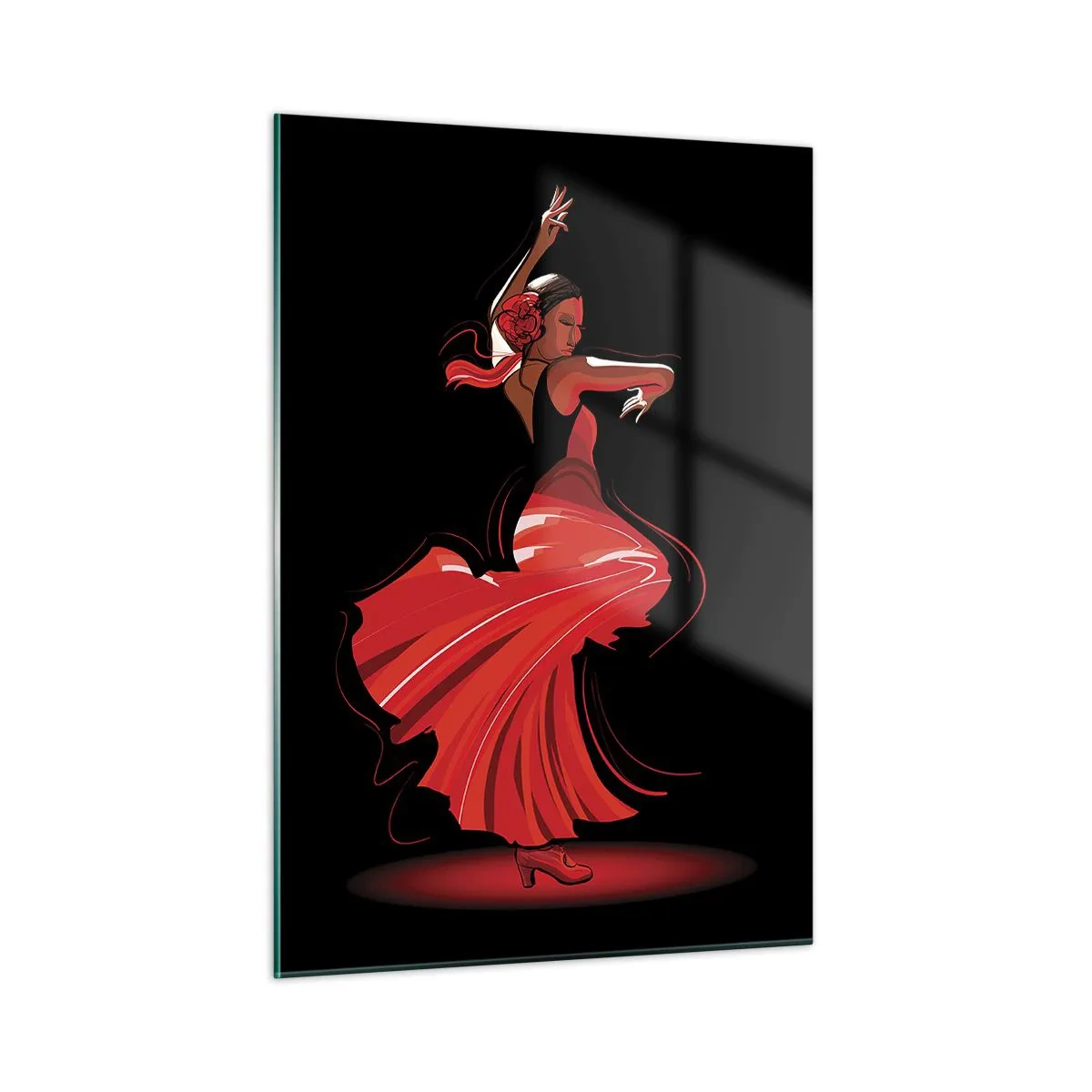 Glastavla - Bild på glas - Flamencos brinnande anda - 50x70 cm