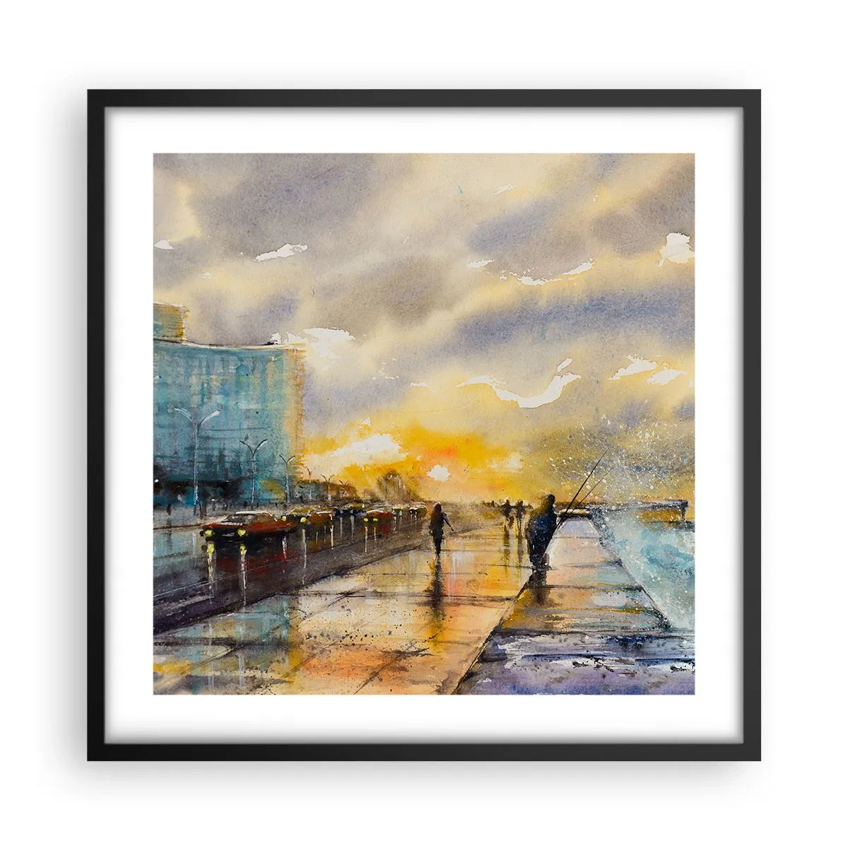 Affisch i svart ram - Livet på stranden - 50x50 cm