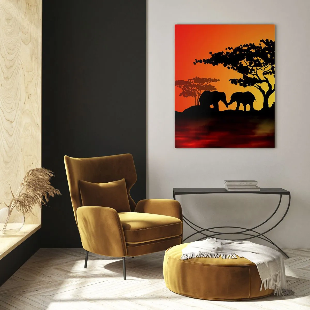 Glastavla - Bild på glas - Ett möte ute i savannen - 50x70 cm