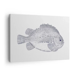 Canvastavla - Bild på duk - Svartvit teckning av en fisk mot en vit bakgrund i minimalistisk stil - 70x50cm - Till naturforskarens album - Modern väggdekoration för vardagsrum och sovrum ARTTOR