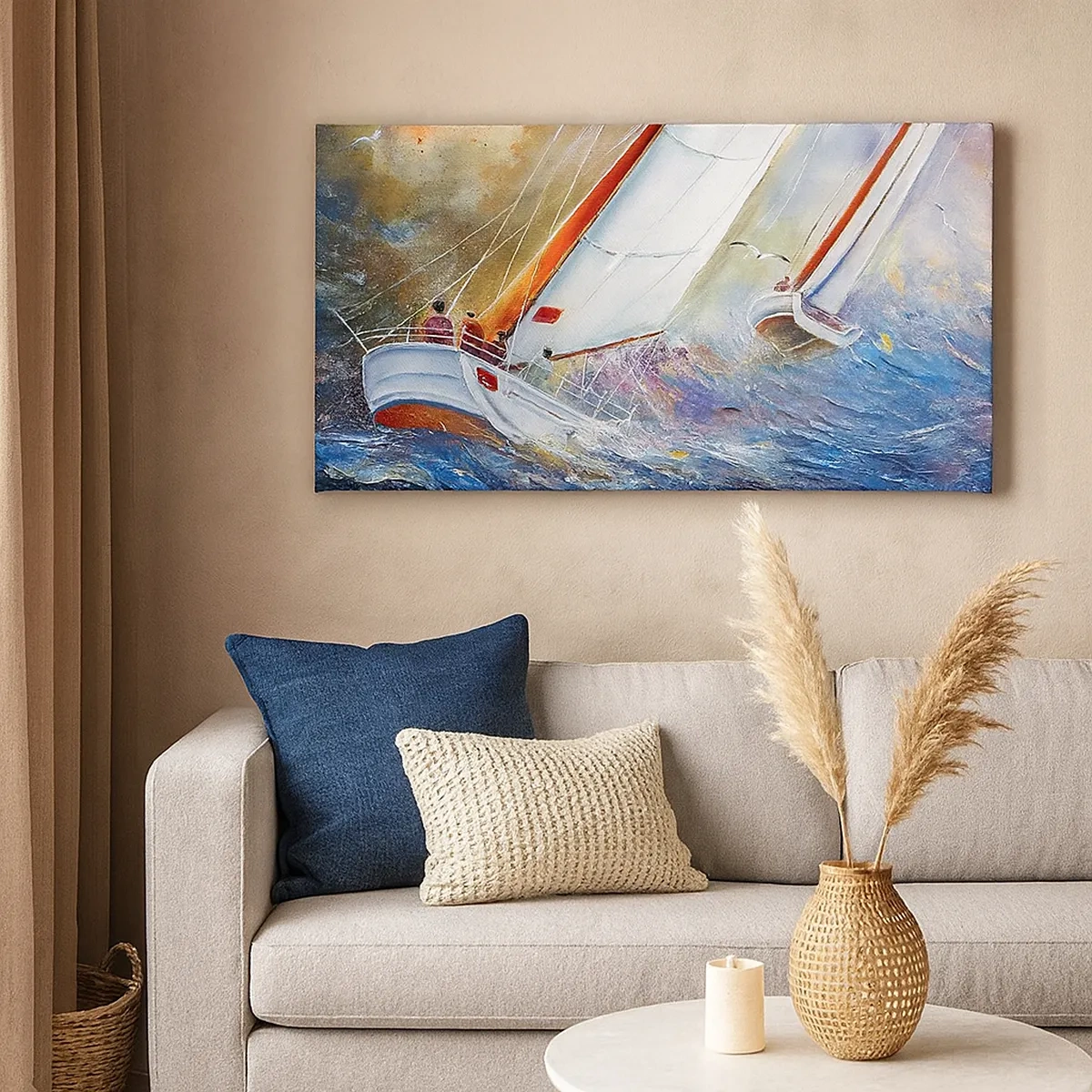 Canvastavla - Bild på duk - Springande på vågorna - 30x30 cm