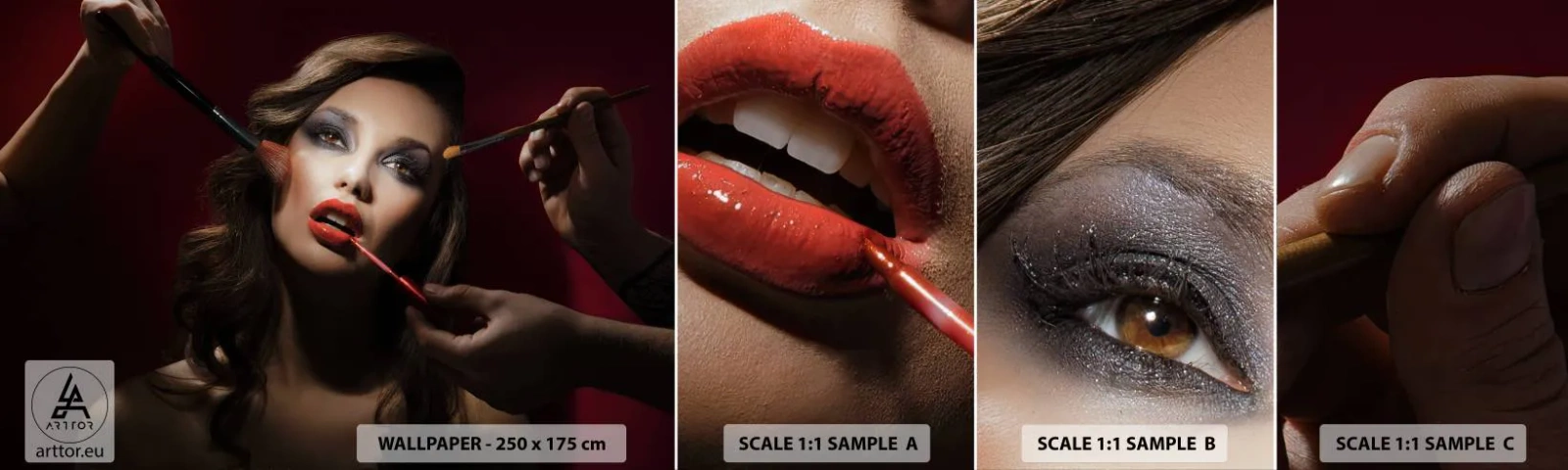 Provbit av självhäftande fototapet Deluxe Sticker - Skönhet försänkt i sina drömmar - Kvinna, Smink, Skådespelerska - 100x30 cm