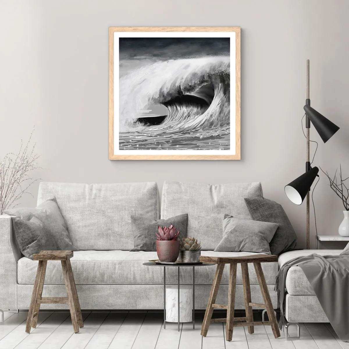 Affisch i ram av ljusek - Havets ilska - 60x60 cm