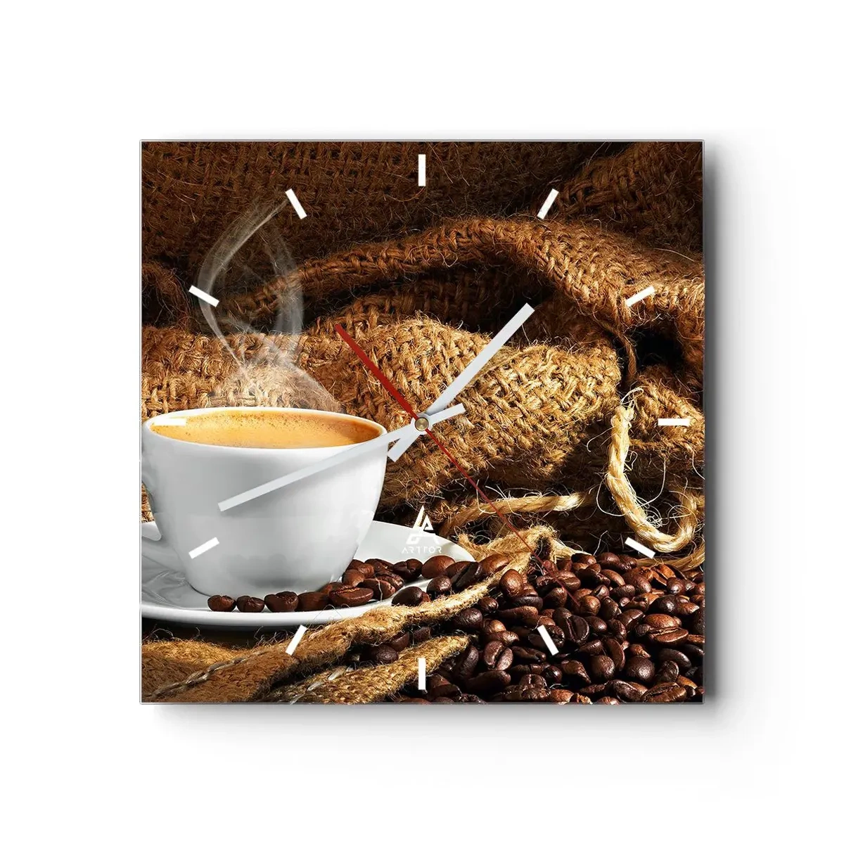 Väggklocka - Klocka på glas - Mokkadoft och honungtjock dryck - 30x30 cm