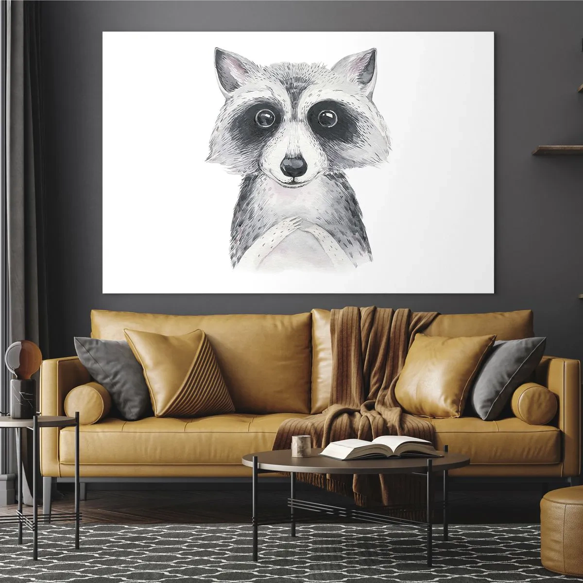 Glastavla - Bild på glas - Porträtt av en mårdhund i svartvitt - 70x50cm - En stund för känslor - Modern väggdekoration för vardagsrum och sovrum ARTTOR