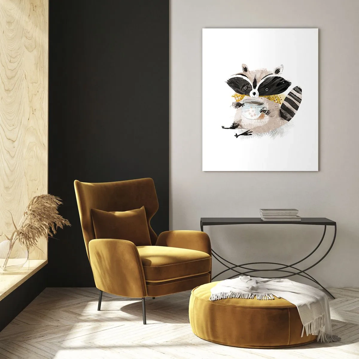 Glastavla - Bild på glas - Min vän tvättbjörn - 80x120 cm