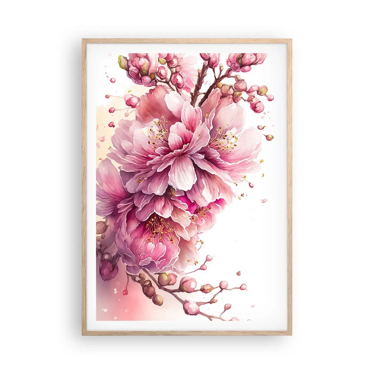 Affisch i ram av ljusek - Blommande körsbärsblomma - 70x100 cm