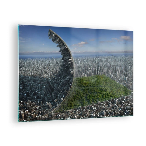 Glastavla - Bild på glas - En stad med en spektakulär effekt av rymdbrytning - 70x50cm - Naturen är evig - Modern väggdekoration för vardagsrum och sovrum ARTTOR