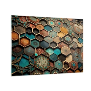 Glastavla - Bild på glas - Mosaik med geometriska mönster i orientalisk stil - 70x50cm - Arabiska ornament - en variation - Modern väggdekoration för vardagsrum och sovrum ARTTOR