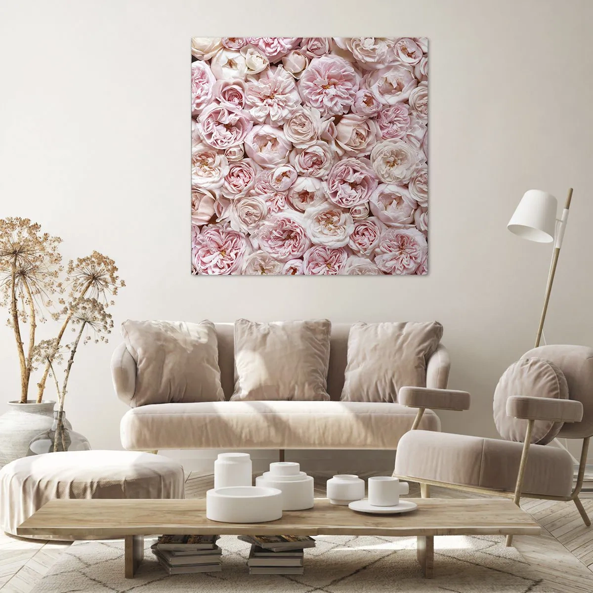 Canvastavla - Bild på duk - Strödd med rosor - 60x60 cm