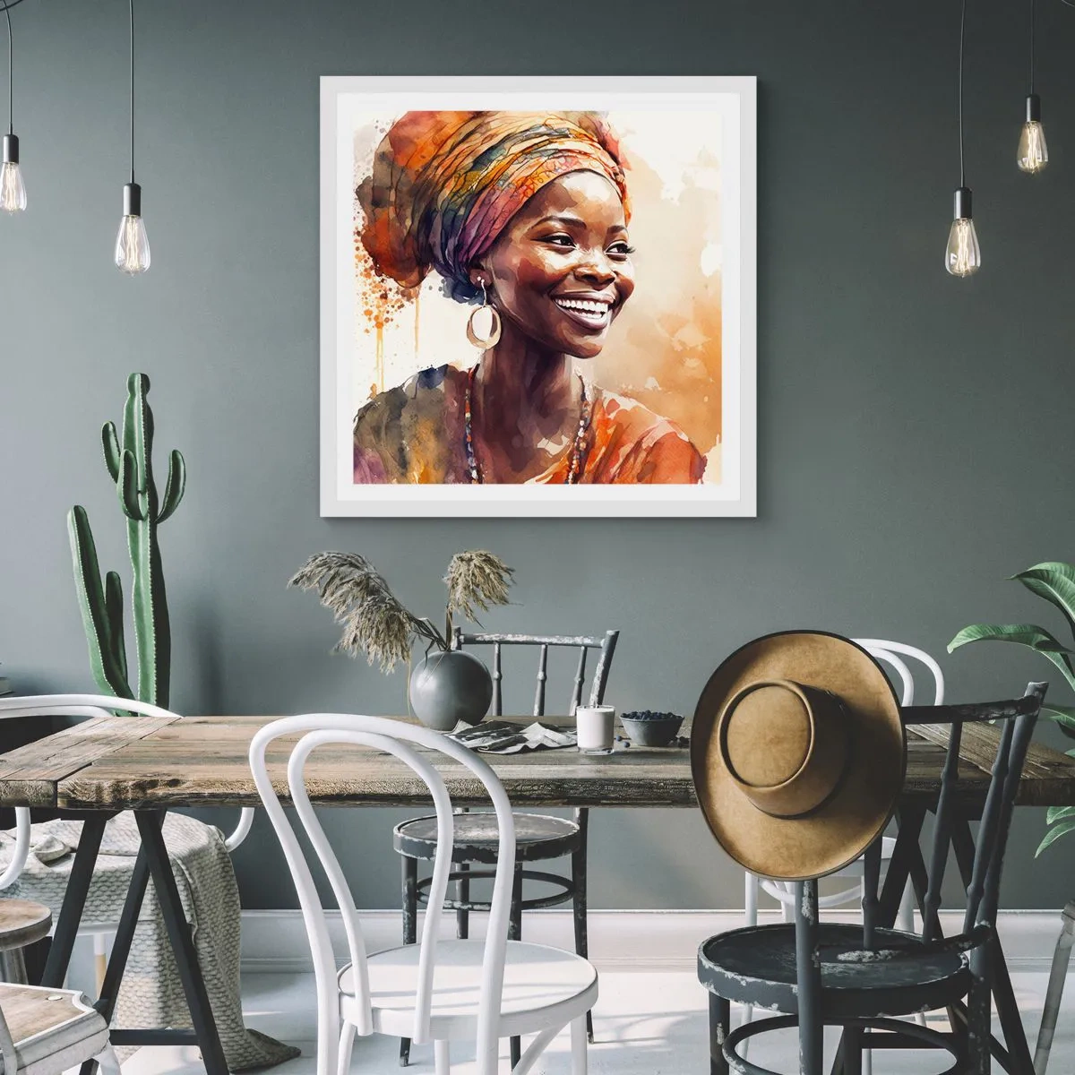 Affisch i vit ram - Afrikansk drottning - 40x40 cm