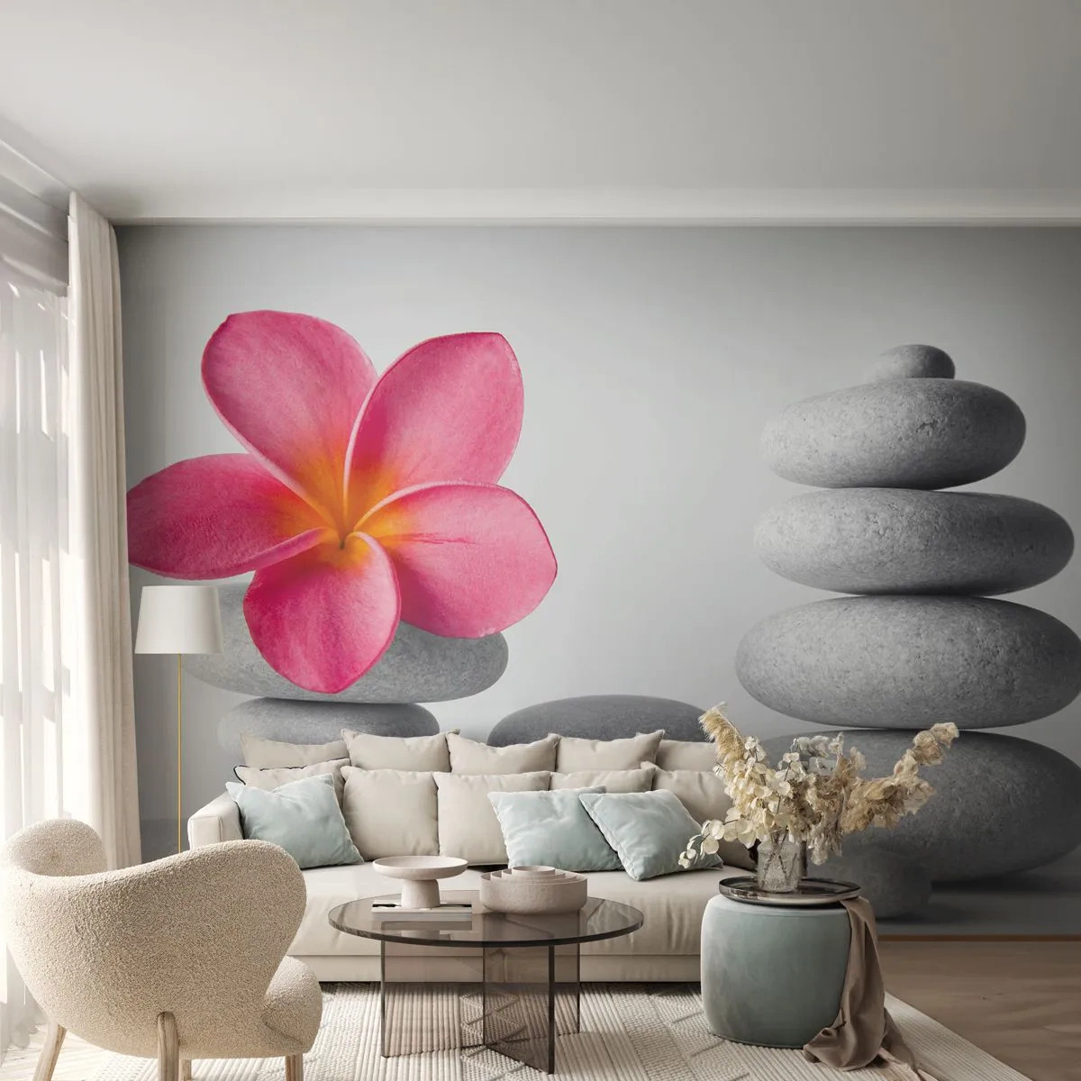 Fototapet Premium Canvas - Sten på sten och på stenen... - Blomma, Stenar, Spa - 350x256 cm