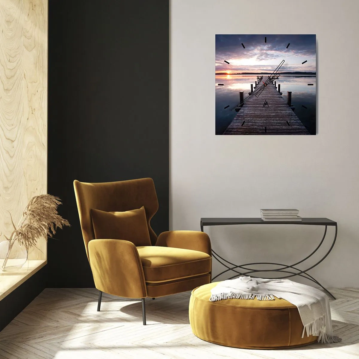 Väggklocka - Klocka på glas - Den tysta gränsen mellan dag och natt - 30x30 cm