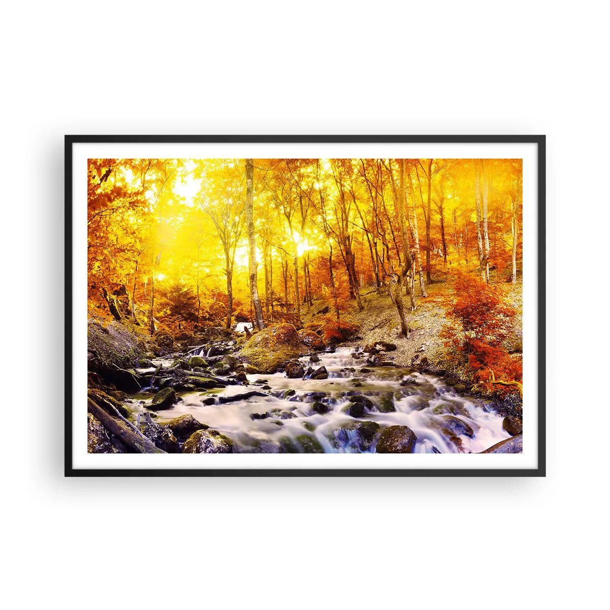 Affisch i svart ram - Stenar infattade i guld och platina - 100x70 cm