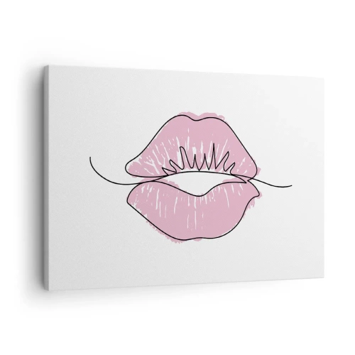 Canvastavla - Bild på duk - Minimalistisk läppteckning i en rosa nyans - 70x50cm - Redo att kyssas? - Modern väggdekoration för vardagsrum och sovrum ARTTOR
