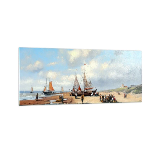Glastavla - Bild på glas - Efter en lyckad fångst - 100x40 cm
