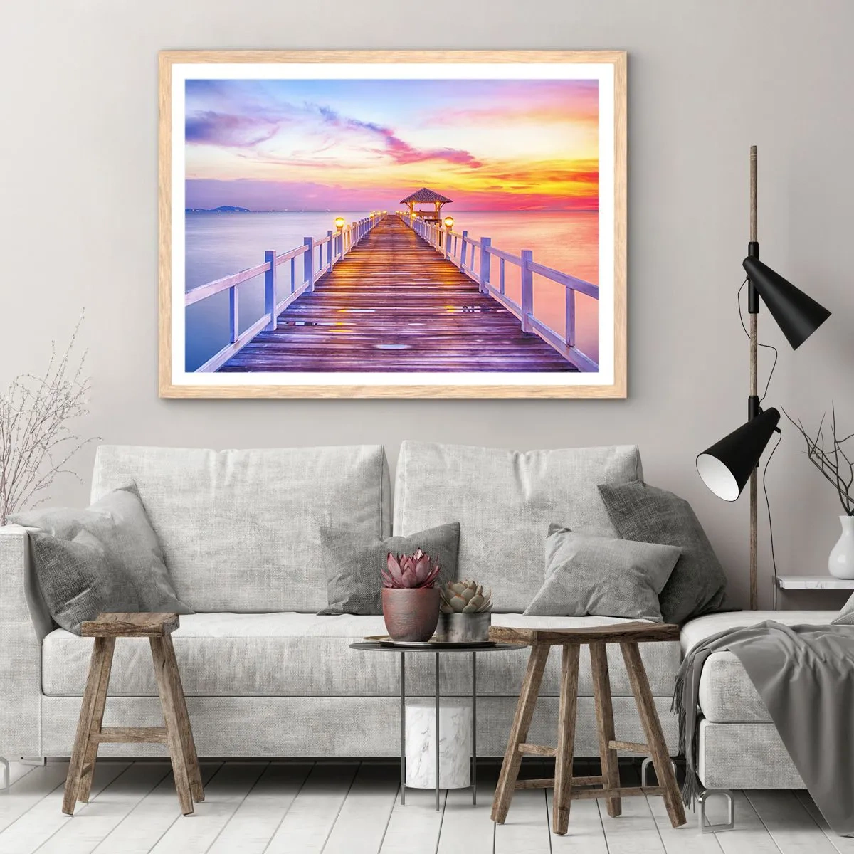 Affisch i ram av ljusek - Kvällens lila-guld tystnad - 100x70 cm