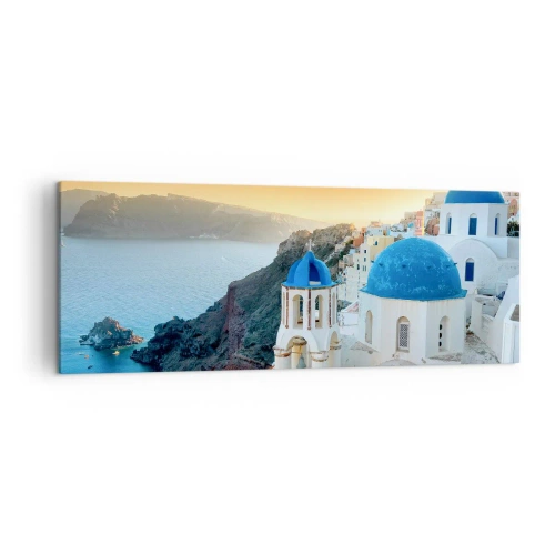 Canvastavla - Bild på duk - Santorini - inbäddat i berg - 140x50 cm