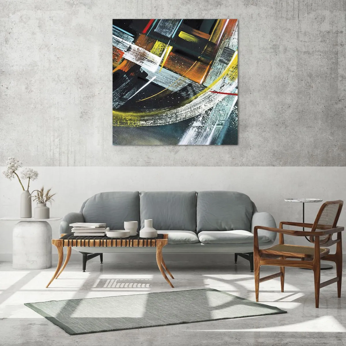 Glastavla - Bild på glas - Rörelsens energi - 60x60 cm