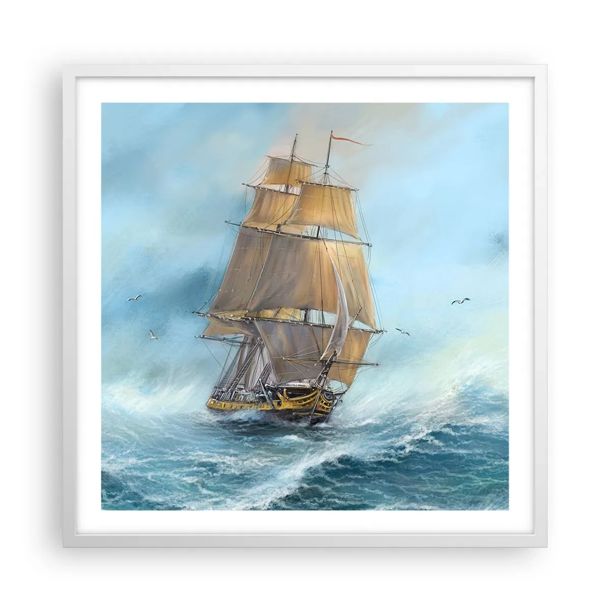 Affisch i vit ram - Vinkande genom vågorna - 60x60 cm