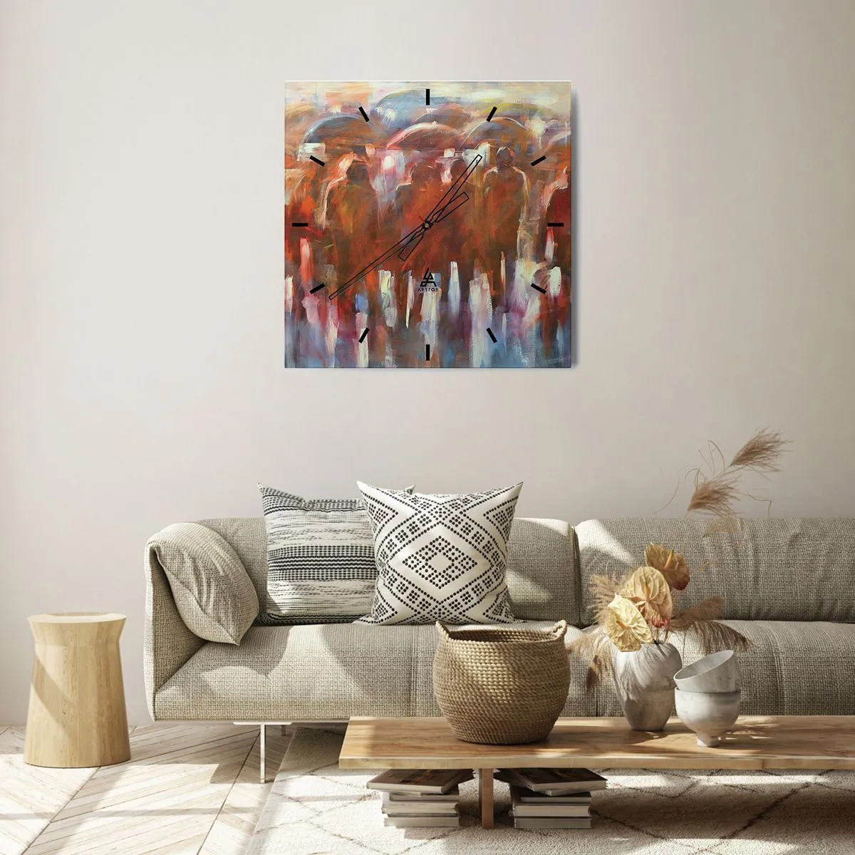 Väggklocka - Klocka på glas - Jämna i regn och dimma - 40x40 cm