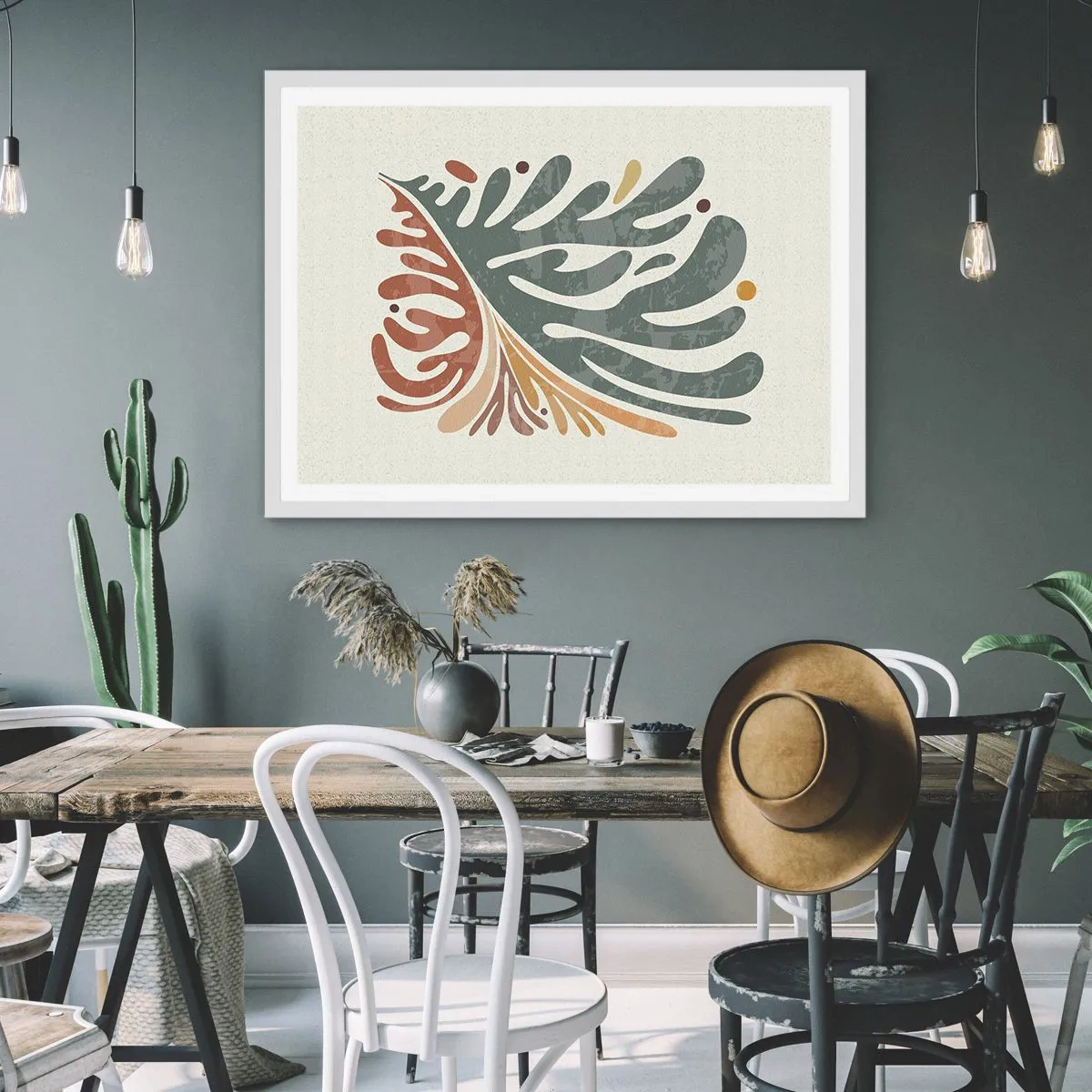 Affisch i vit ram - Flerfärgat blad - 100x70 cm