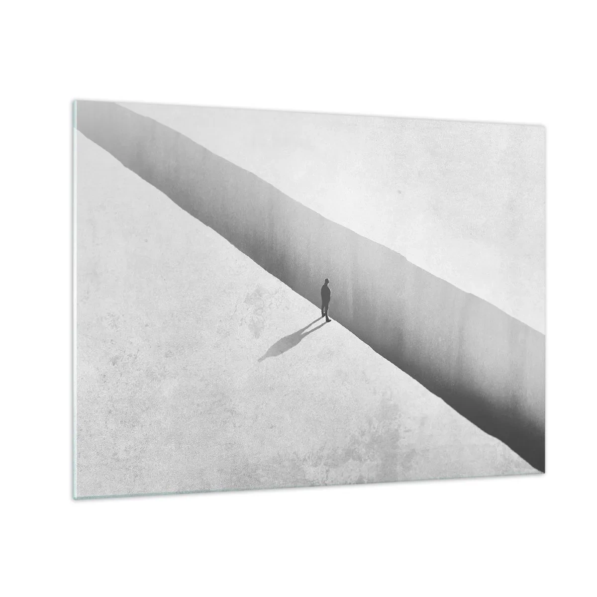 Glastavla - Bild på glas - En minimalistisk silhuett över ett stup i ett ljust utrymme - 70x50cm - Tydligt mål - Modern väggdekoration för vardagsrum och sovrum ARTTOR