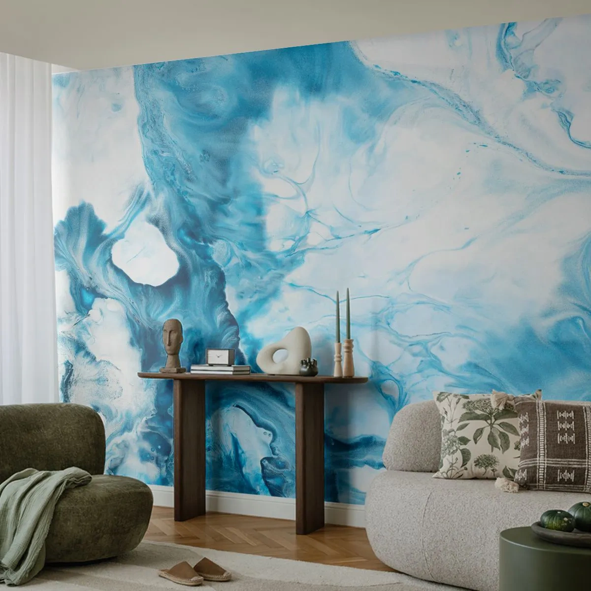 Fototapet Standard Eco - Abstrakt komposition av blått och vitt - 100x70cm - Blåhetens konsert - Modern väggdekoration för vardagsrum och sovrum ARTTOR