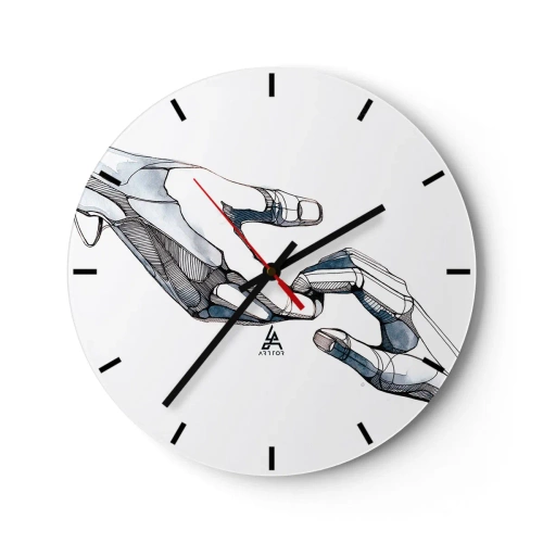 Väggklocka - Klocka på glas - En symbolisk sammansmältning av mänskliga och robotiska händer - 30x30cm - God gest - Modern väggdekoration för vardagsrum, kök och sovrum ARTTOR