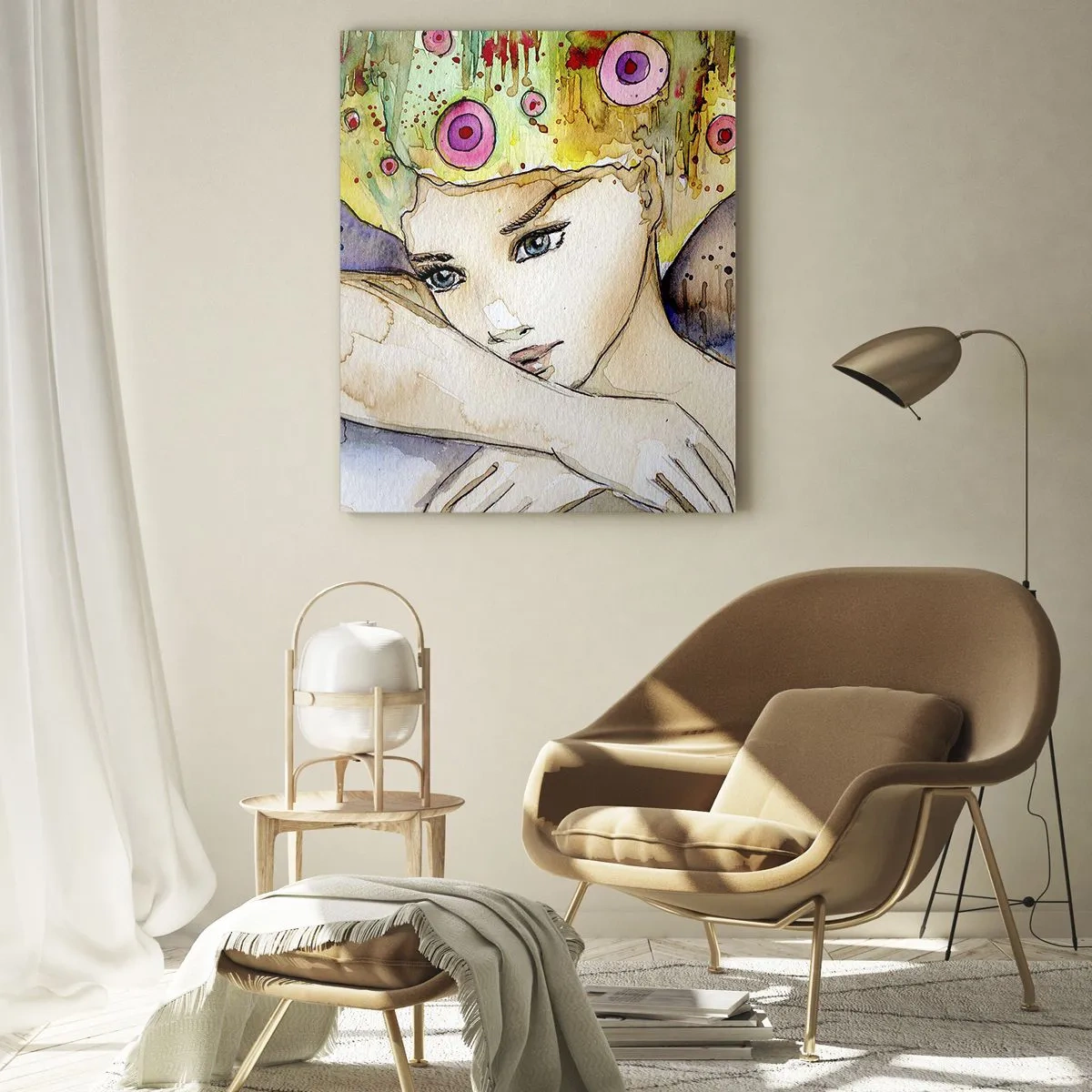Glastavla - Bild på glas - fjärilprincessa - 50x70 cm