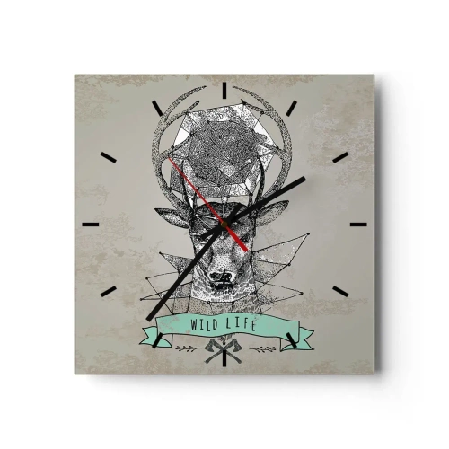 Väggklocka - Klocka på glas - Den heliga Hubertus vision - 30x30 cm