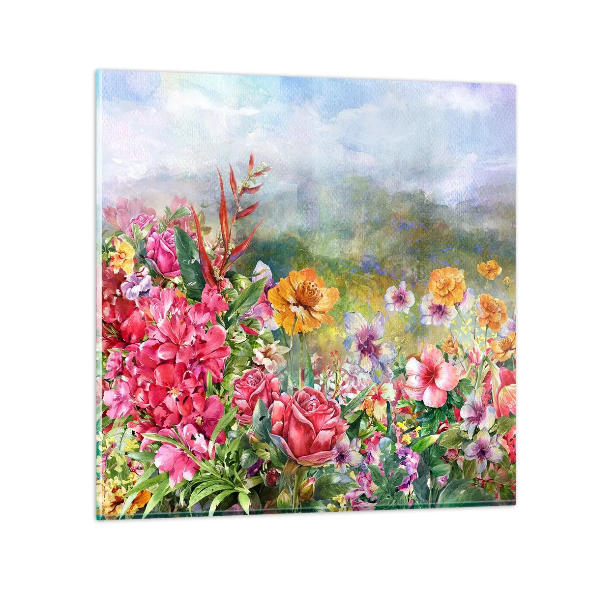 Glastavla - Bild på glas - En trädgård som blivit galen - 50x50 cm