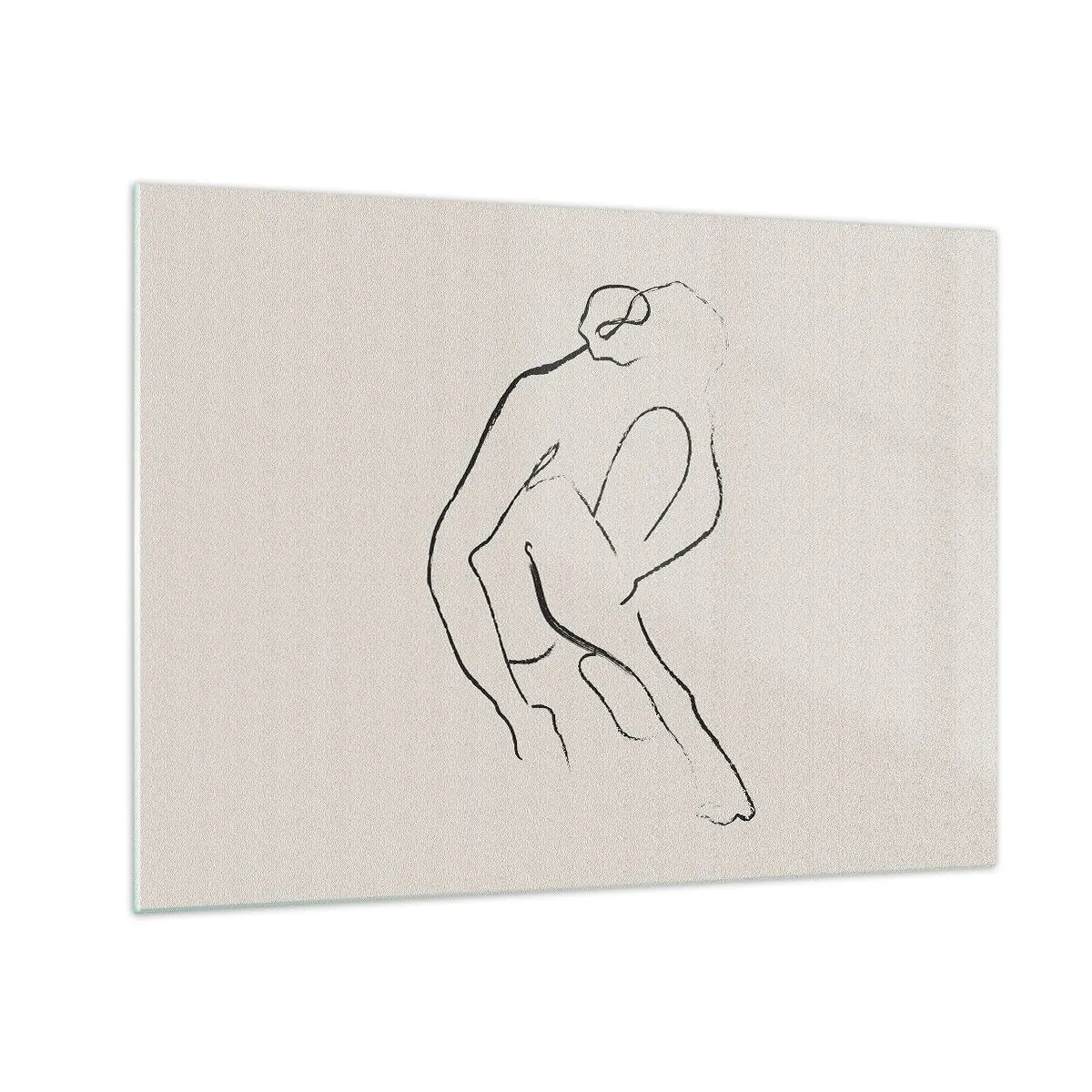 Glastavla - Bild på glas - En minimalistisk skiss av en kvinnlig silhuett i sittande position. - 70x50cm - Intim skiss - Modern väggdekoration för vardagsrum och sovrum ARTTOR