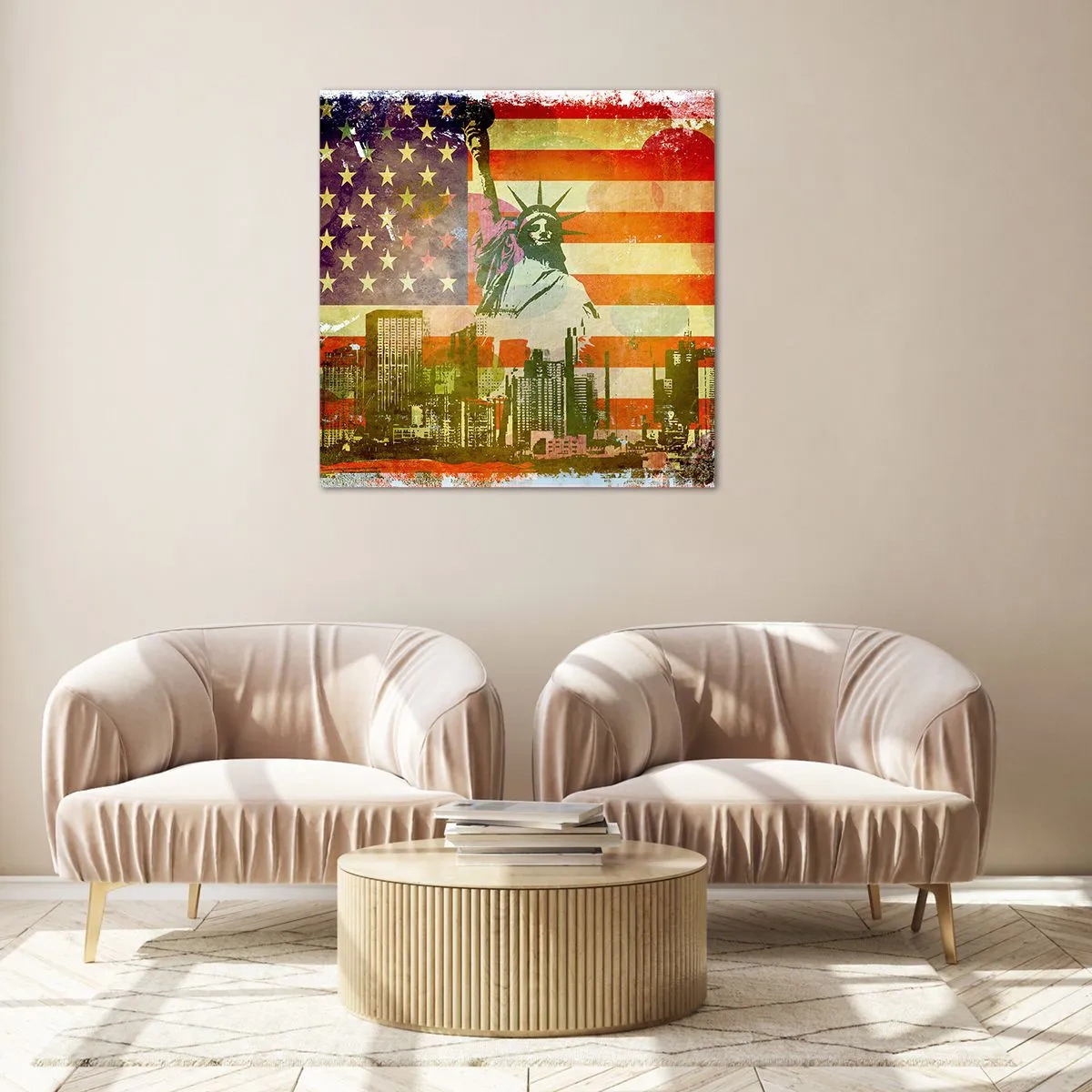 Glastavla - Bild på glas - Viva America! - 30x30 cm