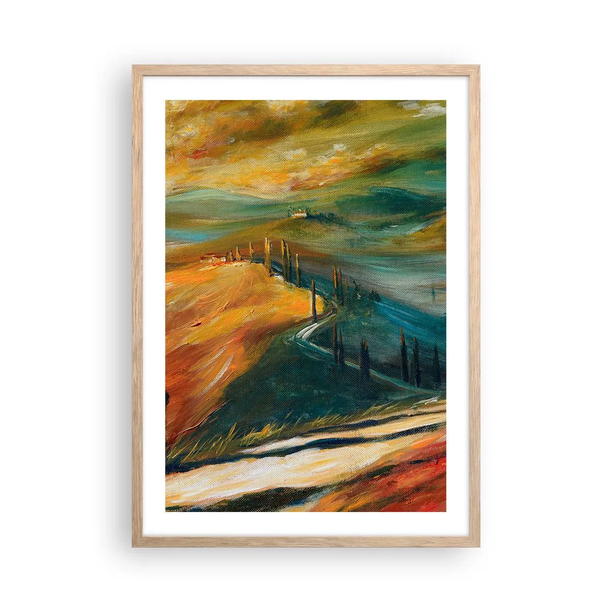 Affisch i ram av ljusek - Toskanskt landskap - 50x70 cm