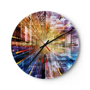 Väggklocka - Klocka på glas - En abstrakt vision av staden med ljuseffekter och färger - 30x30cm - Ljuskorridor - Modern väggdekoration för vardagsrum, kök och sovrum ARTTOR