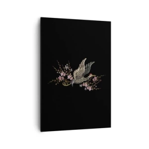Canvastavla - Bild på duk - Exotisk, broderad fågel - 70x100 cm