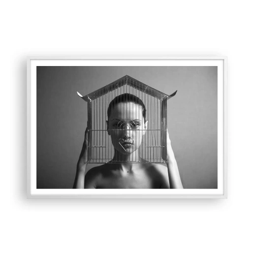 Affisch i vit ram - Något surrealistisk porträtt - 100x70 cm