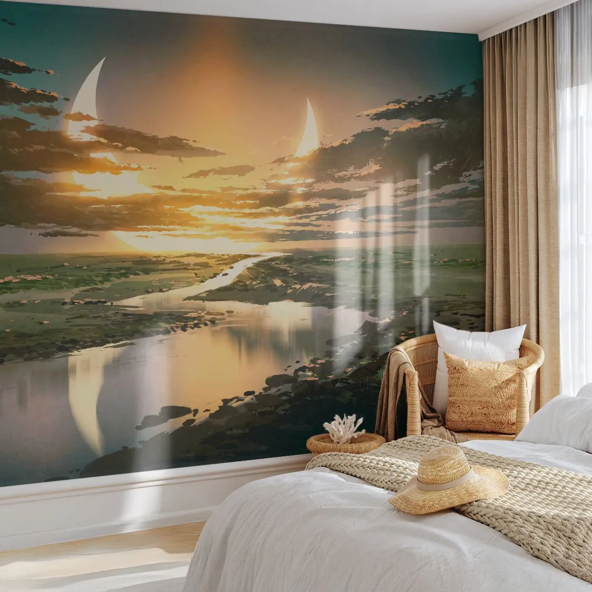 Självhäftande Fototapet Deluxe Sticker - Någonstans i en avlägsen galax - Landskap, Måne, Fantasi - 250x175 cm