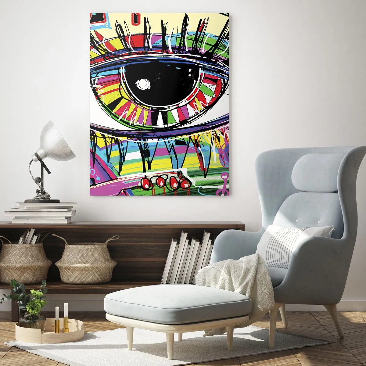 Glastavla - Bild på glas - Färgglatt öga - färgglad själ - 50x70 cm
