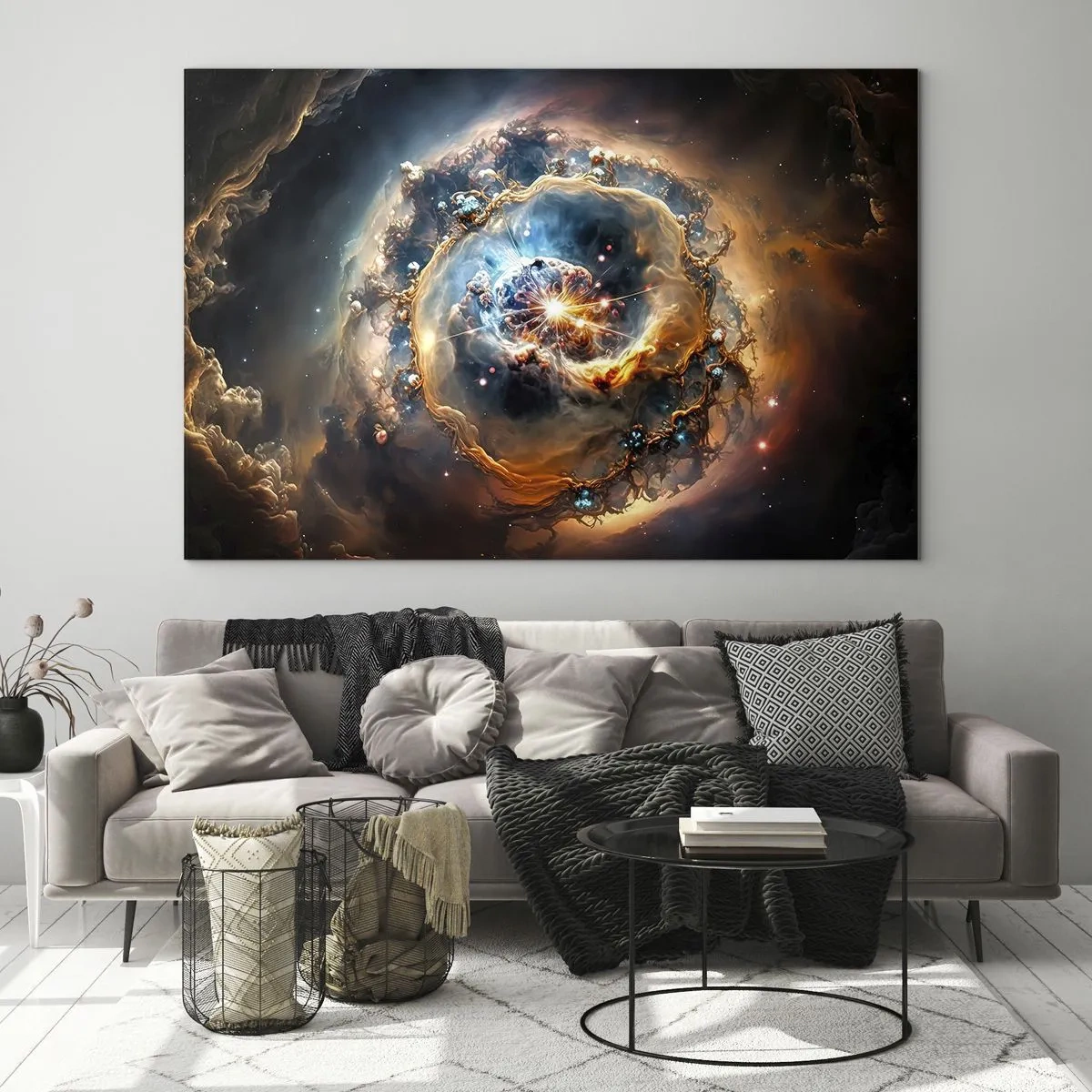Glastavla - Bild på glas - En kosmisk explosion i mitten av en galaktisk virvel - 70x50cm - Början - Modern väggdekoration för vardagsrum och sovrum ARTTOR