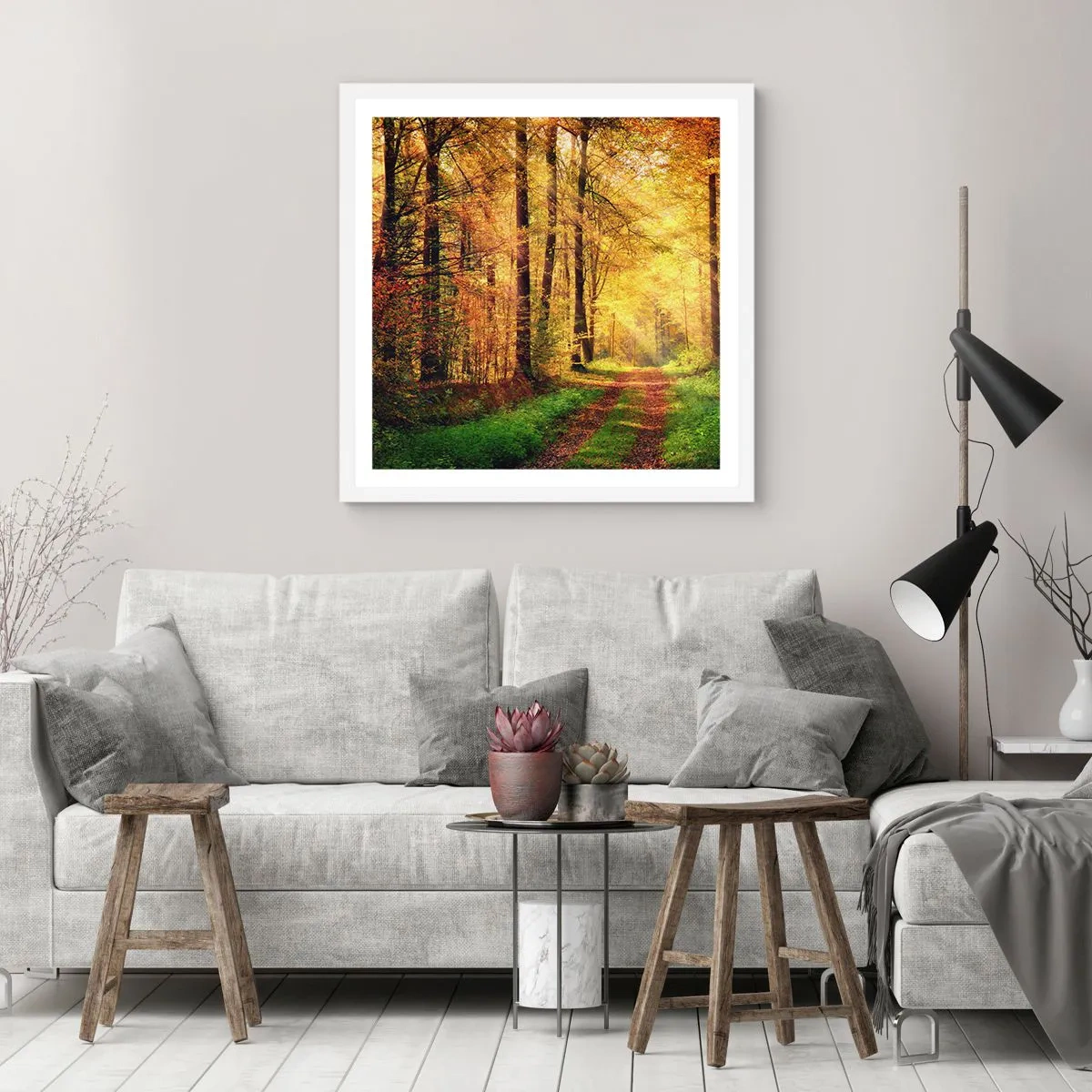Affisch i vit ram - Skogsguld tystnad - 40x40 cm