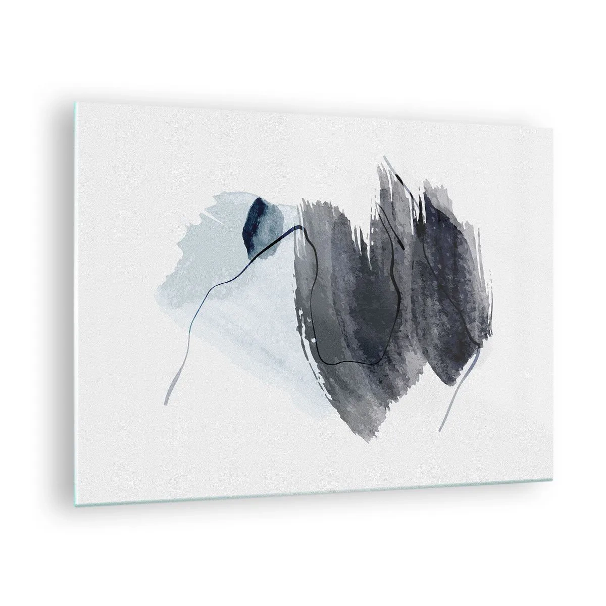 Glastavla - Bild på glas - En abstrakt komposition i nyanser av marinblått och grått - 70x50cm - Intensitet och rörelse - Modern väggdekoration för vardagsrum och sovrum ARTTOR