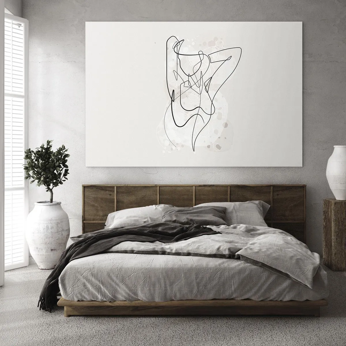 Glastavla - Bild på glas - En kvinnlig silhuett ritad med en linje mot en ljus bakgrund - 70x50cm - Konsten att förföra - Modern väggdekoration för vardagsrum och sovrum ARTTOR